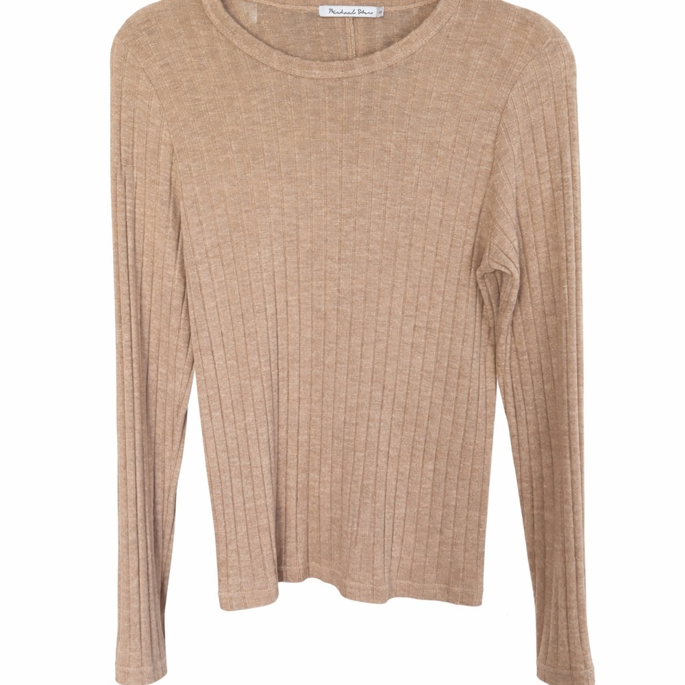 Michael Stars Beige Ribbed Long Sleeve Tee like new. Original owner. One Size.